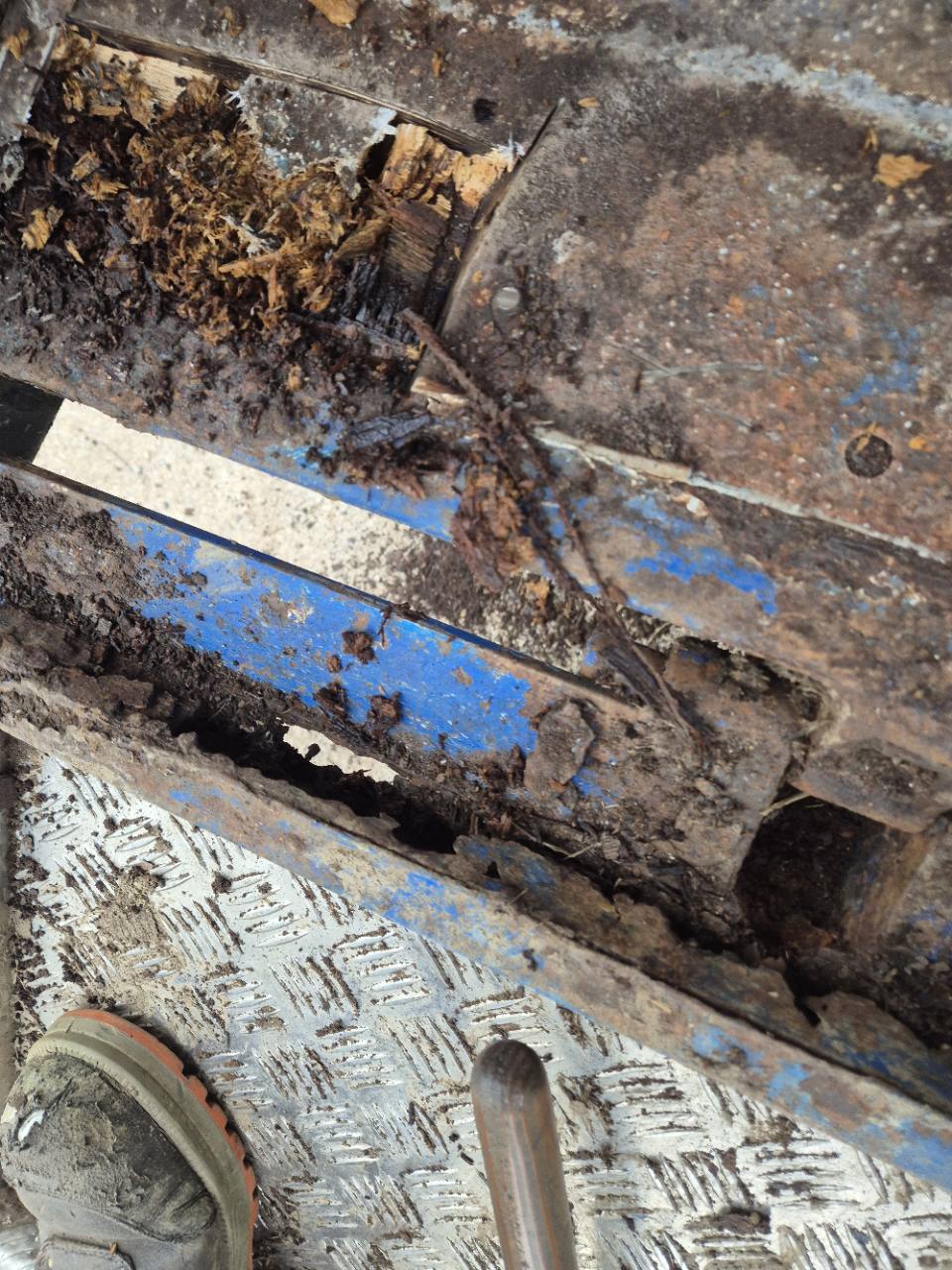 Détail d’un plancher endommagé avant rénovation.